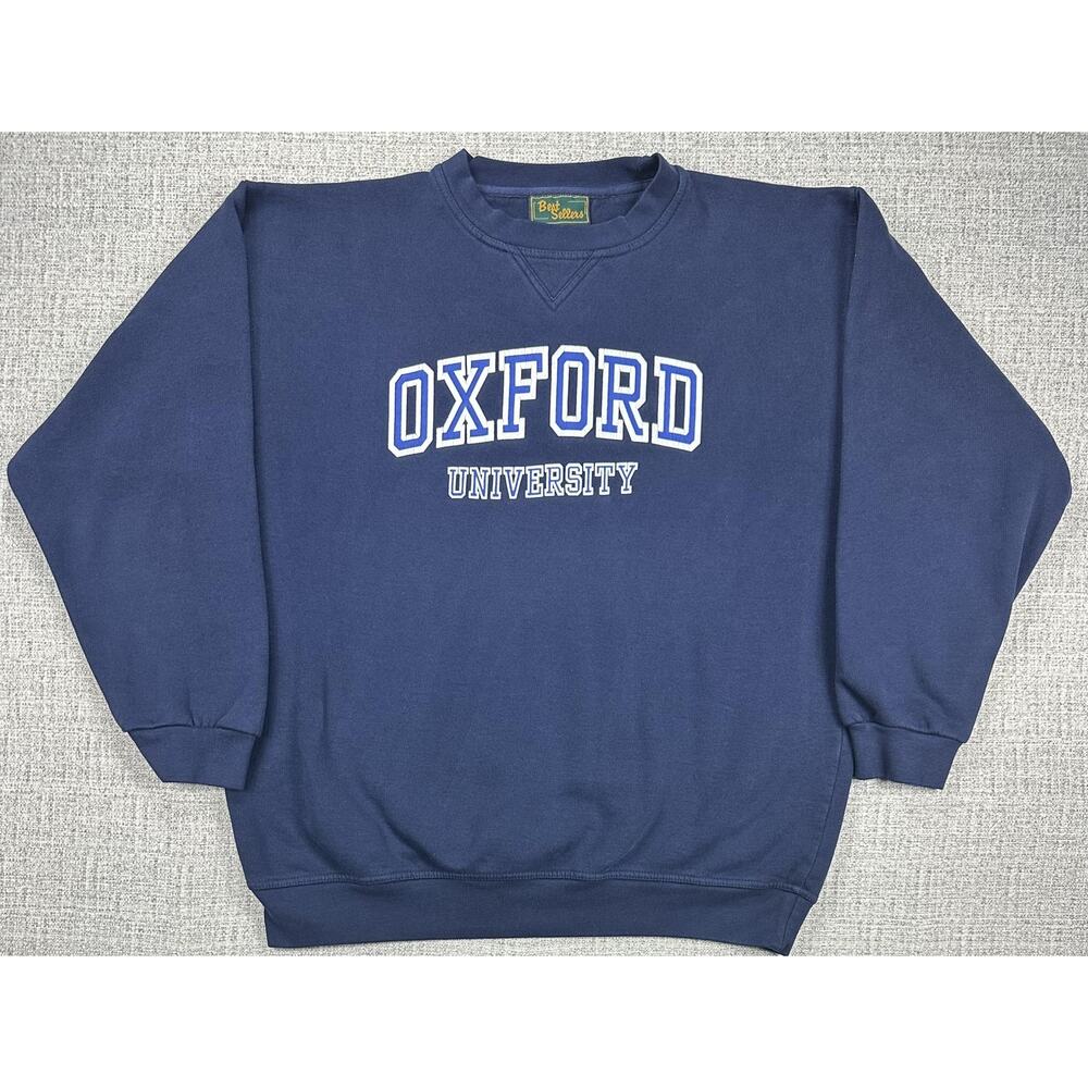Vintage Oxford University Sweatshirt Sz L Navy Blue Crewneck Pullover Spell Out